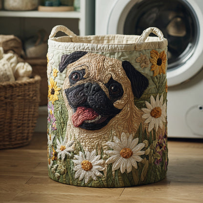 Quilted Laundry Basket - Pug Among the Daisies