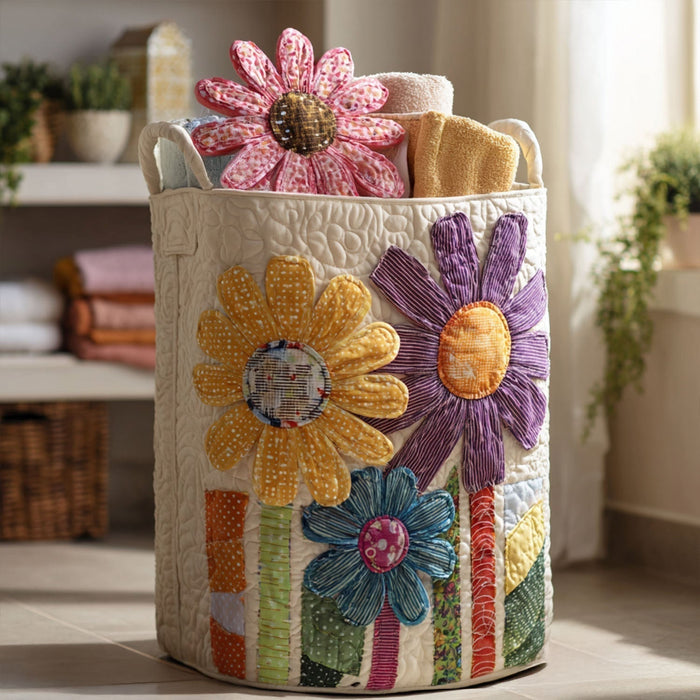 Quilted Laundry Basket - Vintage Flowers