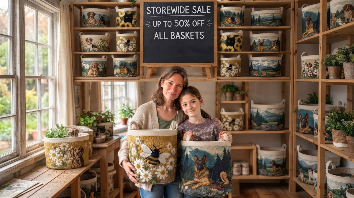 Rachel and Lily with their quilted baskets
