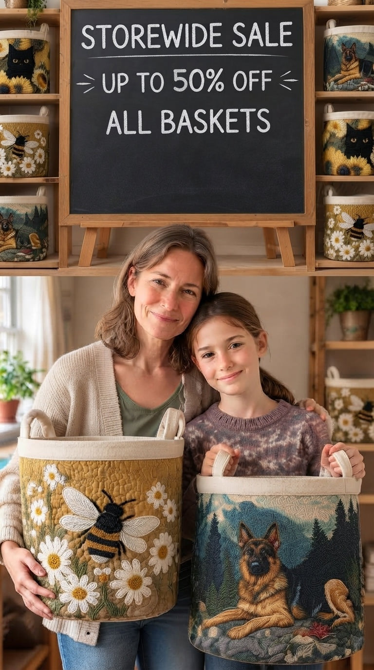 Rachel and Lily with their quilted baskets