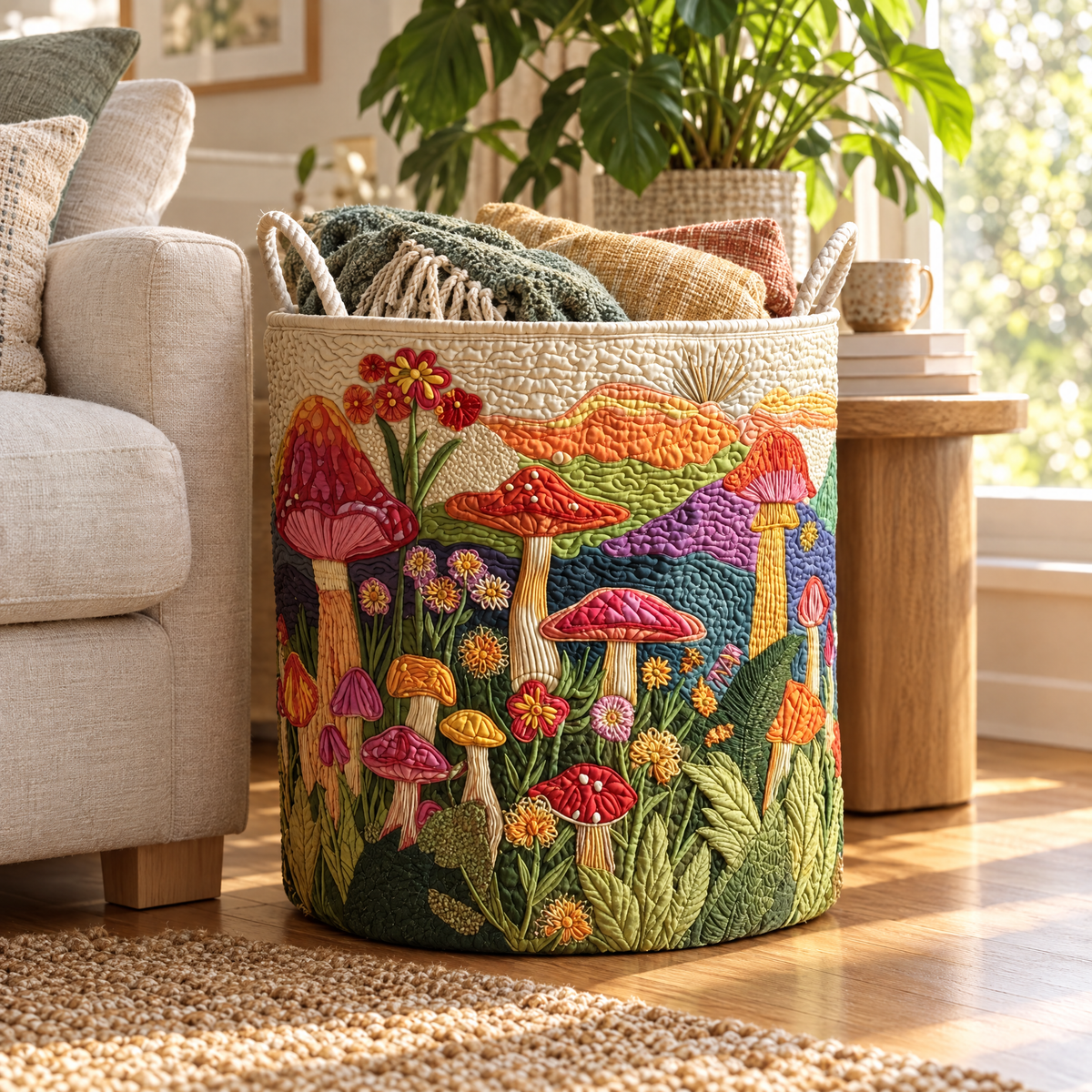 Quilted Laundry Basket - Garden at Dawn
