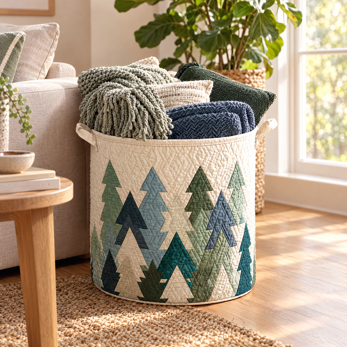 Quilted Laundry Basket - Christmas Trees