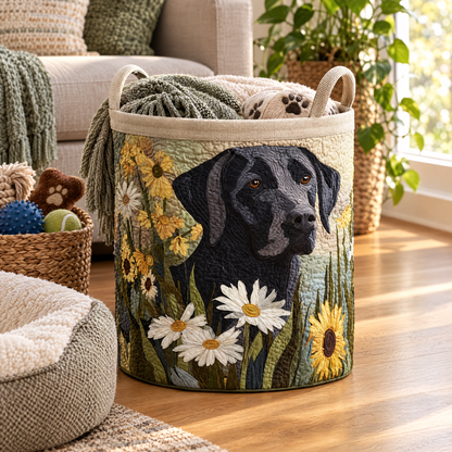 Quilted Laundry Basket - Floral Black Lab