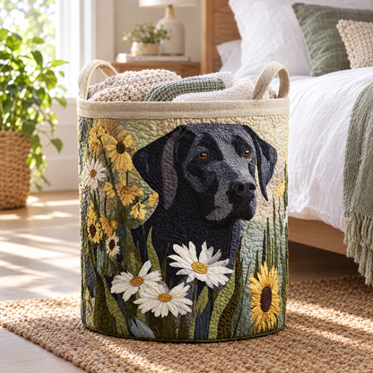 Quilted Laundry Basket - Floral Black Lab