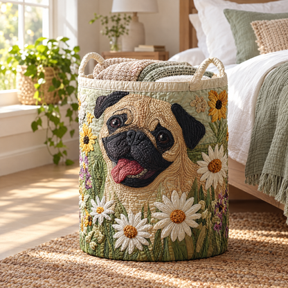 Quilted Laundry Basket - Pug Among the Daisies