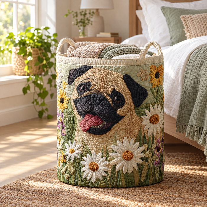 Quilted Laundry Basket - Pug Among the Daisies