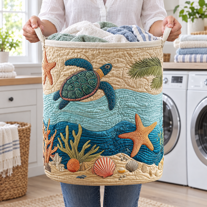 Quilted Laundry Basket - Coastal Harmony